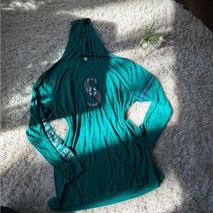Seattle baseball MLB sporty long sleeve super cool Mariners Teal Hooded Shirt